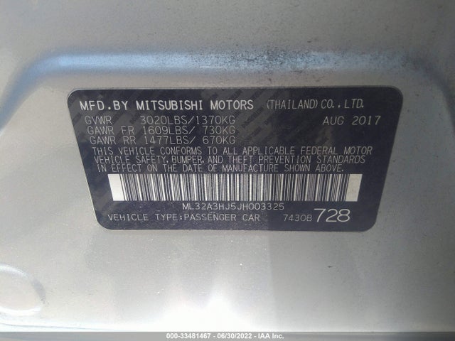 ML32A3HJ5JH003325 Mitsubishi MIRAGE ES