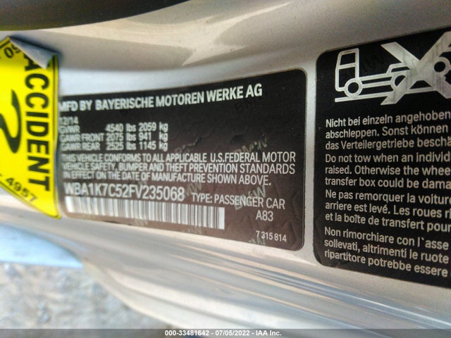 2015 BMW 2 Series, VIN: WBA1K7C52FV235068