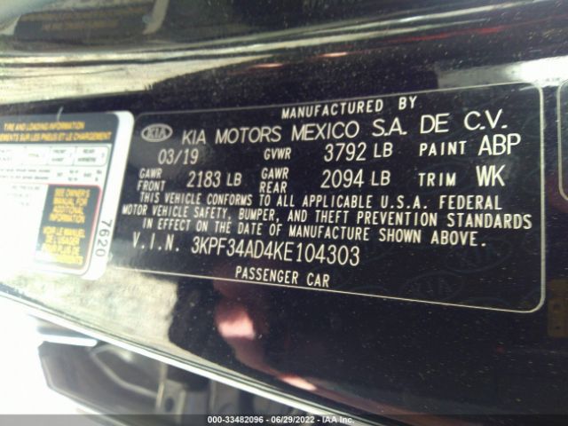 3KPF34AD4KE104303 KIA FORTE S