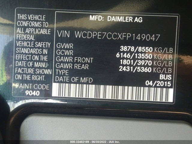 2015 Freightliner Sprinter, VIN: WCDPE7CCXFP149047