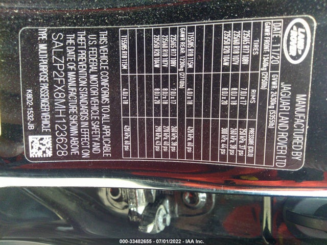 2021 Land Rover Range Rover Evoque, VIN: SALZP2FX8MH123628
