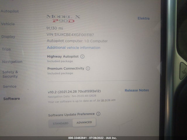 2016 Tesla Model X, VIN: 5YJXCBE4XGF003187