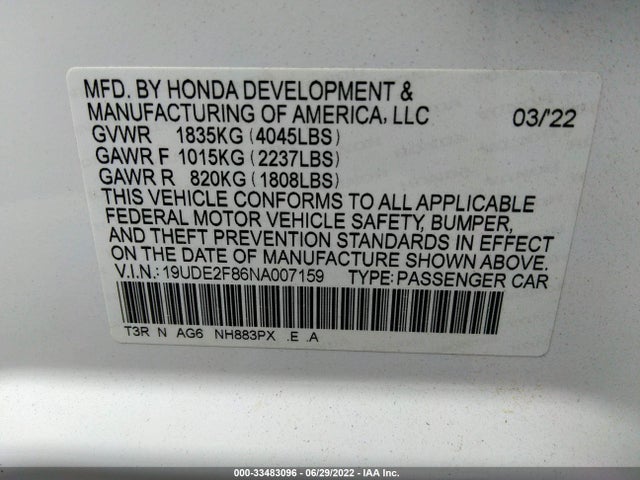 2022 Acura ILX, VIN: 19UDE2F86NA007159