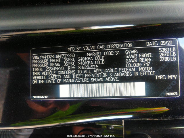 2021 Volvo XC60, VIN: YV4102RL8M1727350