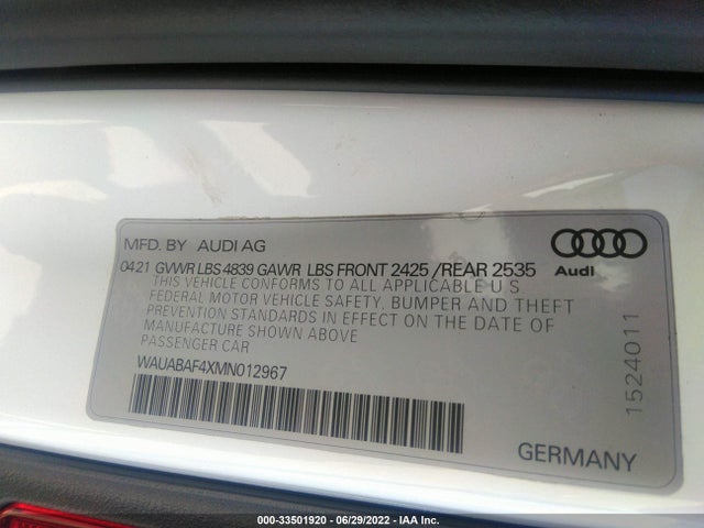 2021 Audi A4, VIN: WAUABAF4XMN012967