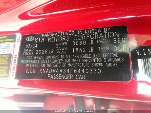 KNADM4A34F6440330 KIA RIO LX