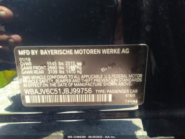 2018 BMW 6 Series, VIN: WBAJV6C51JBJ99756