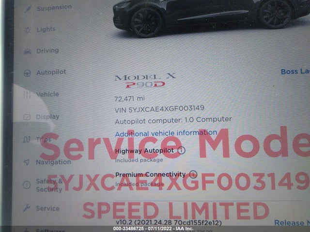 2016 Tesla Model X, VIN: 5YJXCAE4XGF003149