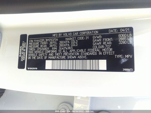 2021 Volvo XC90, VIN: YV4A22PL3M1763704