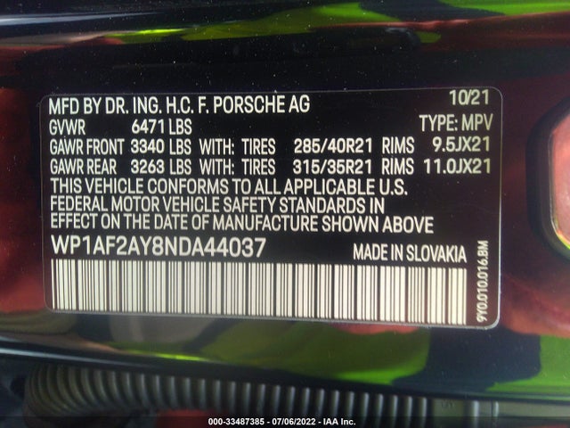 2022 Porsche Cayenne, VIN: WP1AF2AY8NDA44037