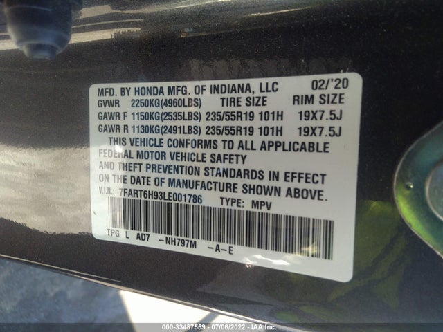 2020 Honda CR-V, VIN: 7FART6H93LE001786
