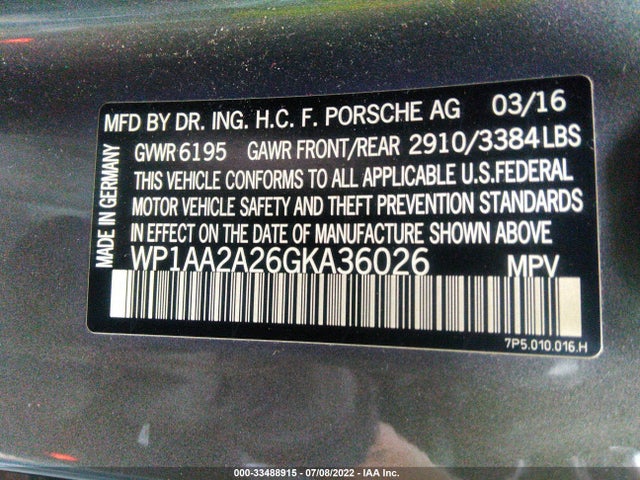 2016 PORSCHE CAYENNE WP1AA2A26GKA36026 Photo 8