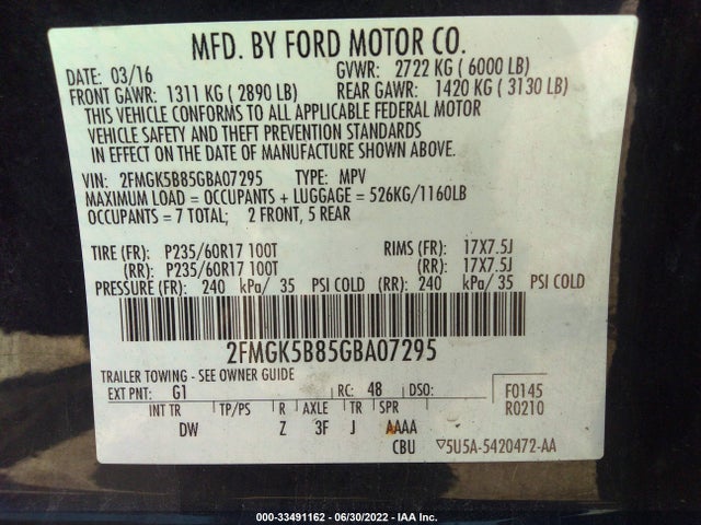 2016 Ford Flex, VIN: 2FMGK5B85GBA07295