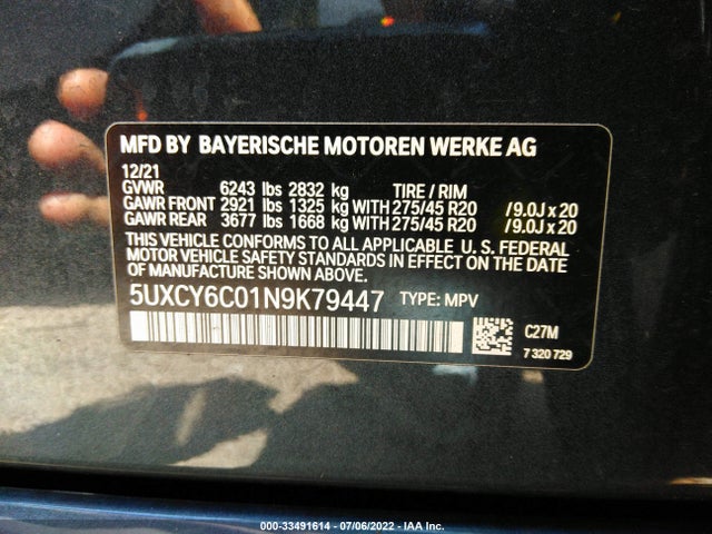2022 BMW X6, VIN: 5UXCY6C01N9K79447