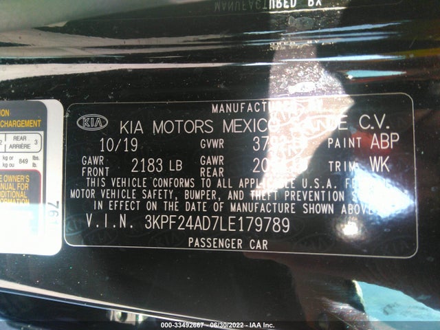 2020 KIA FORTE LXS VIN: 3KPF24AD7LE179789