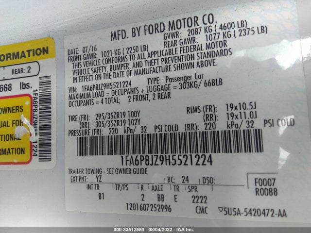 2017 Ford Mustang, VIN: 1FA6P8JZ9H5521224