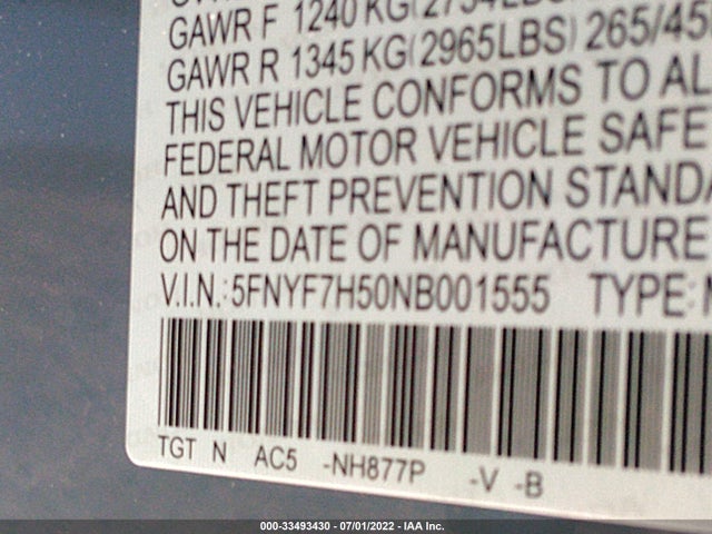 2022 Honda Passport, VIN: 5FNYF7H50NB001555