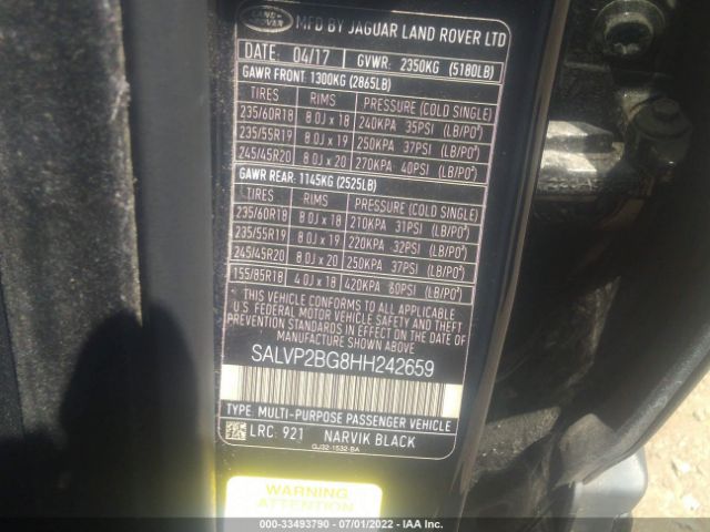 SALVP2BG8HH242659 Land Rover Range Rover Evoque Se