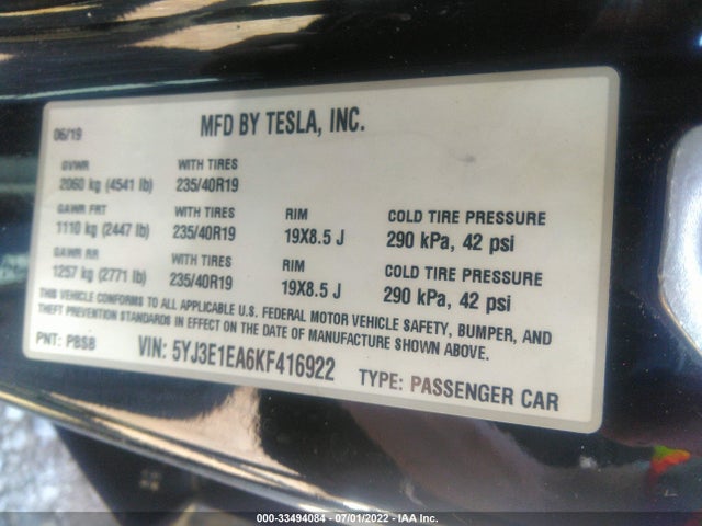 Tesla Model 3 Range 2019 5YJ3E1EA6KF416922 Image 10