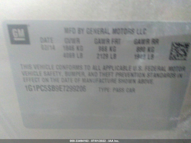 Chevrolet Cruze 1lt 2014 1G1PC5SB9E7299206 Image 10