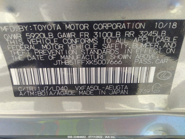 2019 Lexus LS, VIN: JTHB51FFXK5007666