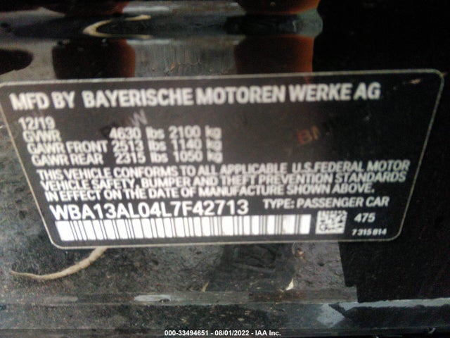 2020 BMW 2 Series, VIN: WBA13AL04L7F42713