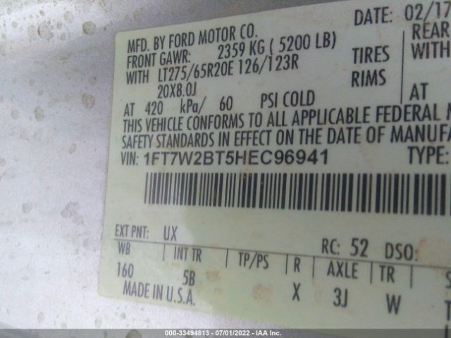 1FT7W2BT5HEC96941 Ford Super Duty F-250 Srw Lariat/platinum