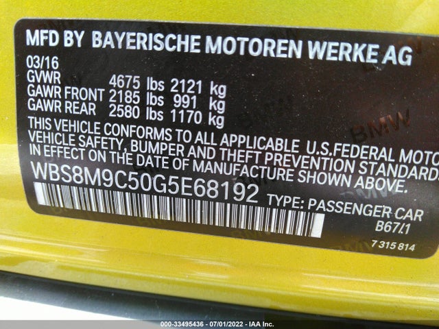 2016 BMW M3, VIN: WBS8M9C50G5E68192