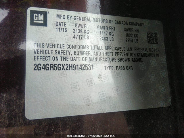 2017 Buick Regal, VIN: 2G4GR5GX2H9142531