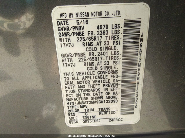 Nissan ROGUE S 2016 JN8AT2MV9GW133090 Image 9