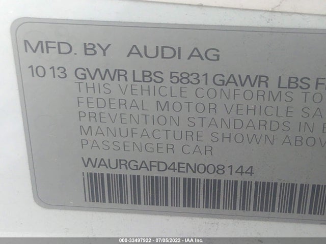 2014 Audi A8, VIN: WAURGAFD4EN008144