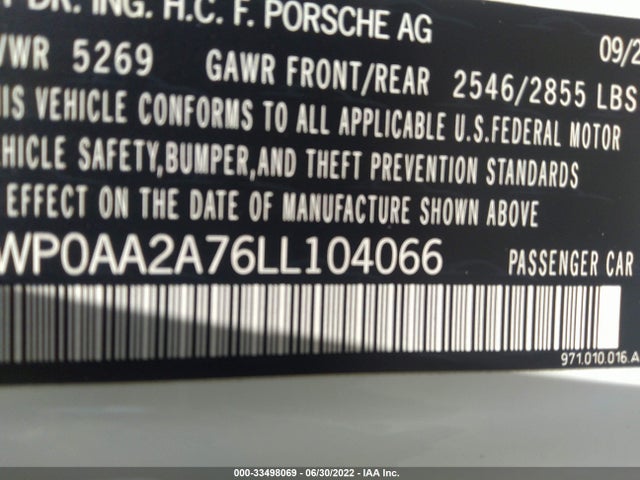 2020 Porsche Panamera, VIN: WP0AA2A76LL104066