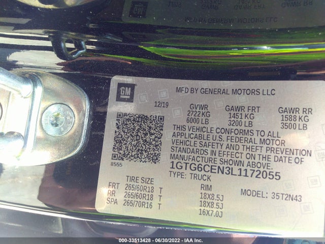 2020 GMC Canyon, VIN: 1GTG6CEN3L1172055