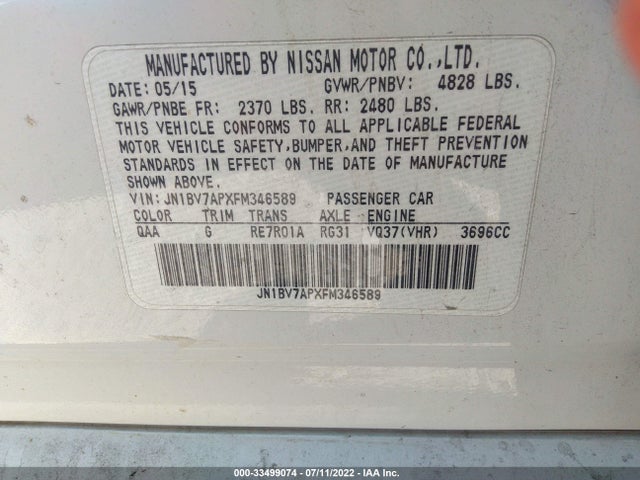 Infiniti Q50 2015 JN1BV7APXFM346589 Image 10