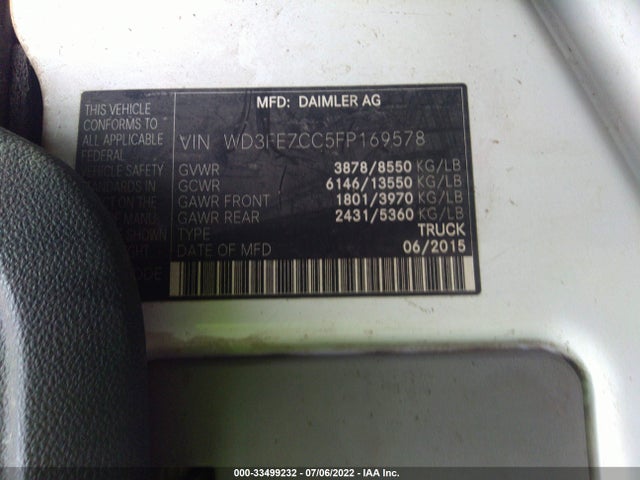 2015 Mercedes-Benz Sprinter, VIN: WD3FE7CC5FP169578