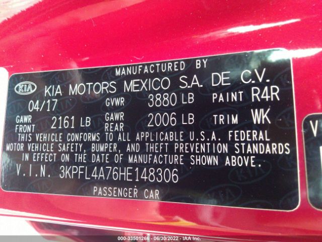 3KPFL4A76HE148306 KIA FORTE S