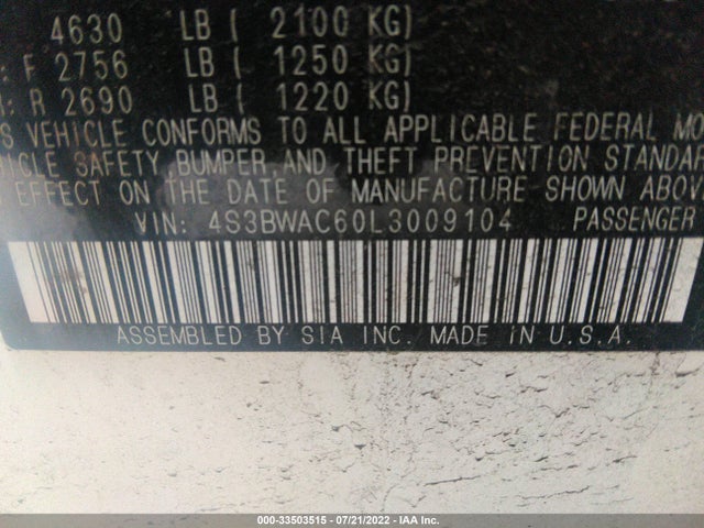 2020 Subaru Legacy, VIN: 4S3BWAC60L3009104