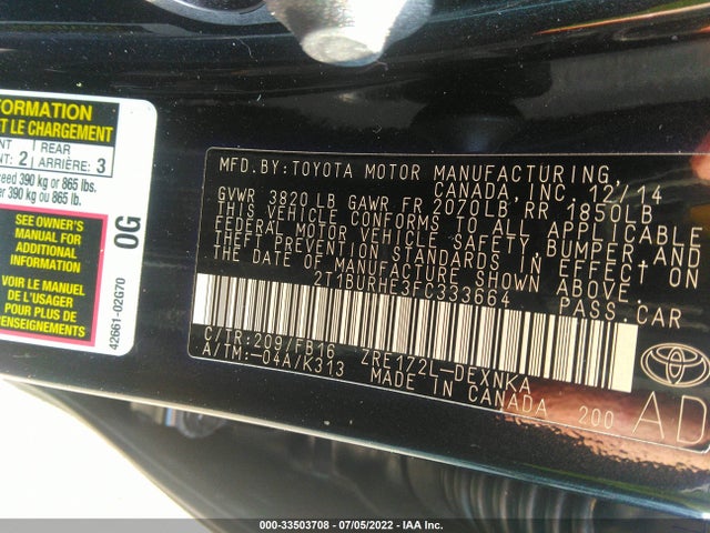 Toyota COROLLA LE 2015 2T1BURHE3FC333664 Image 9