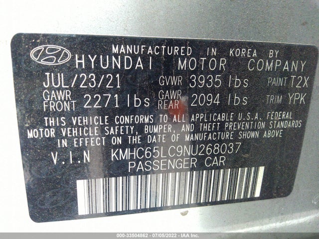 2022 Hyundai Ioniq, VIN: KMHC65LC9NU268037