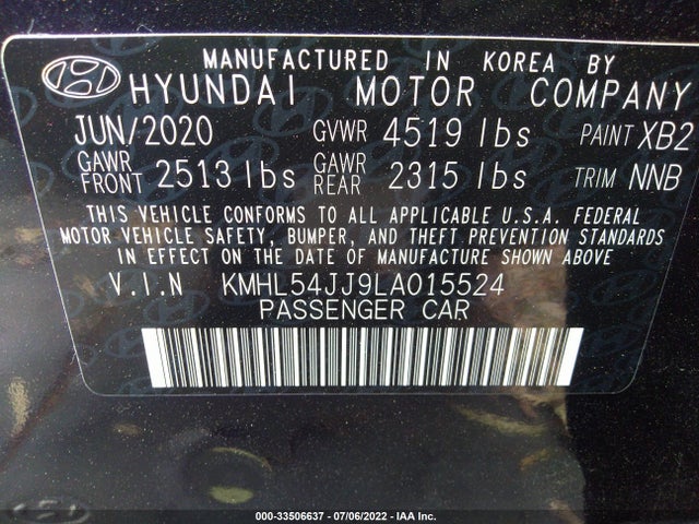 2020 Hyundai Sonata, VIN: KMHL54JJ9LA015524