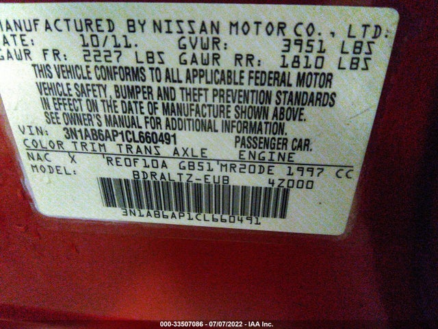 2012 NISSAN SENTRA 2.0 S VIN: 3N1AB6AP1CL660491