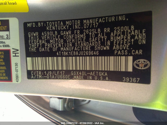 2018 Toyota Avalon, VIN: 4T1BK1EB8JU269646
