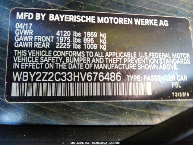 2017 BMW i8, VIN: WBY2Z2C33HV676486