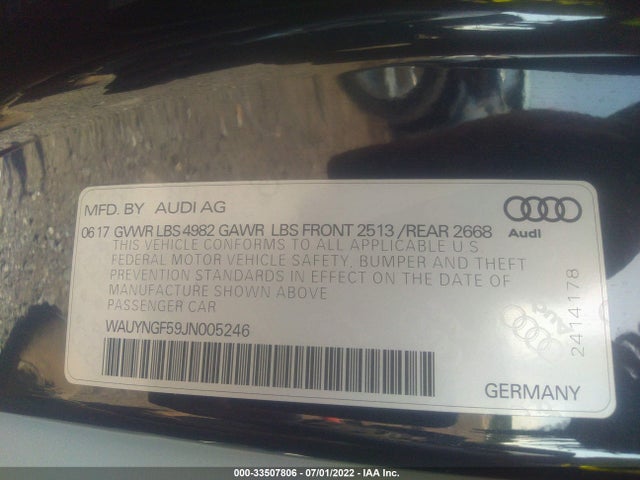 WAUYNGF59JN005246 Audi A5 Cabriolet Premium Plus