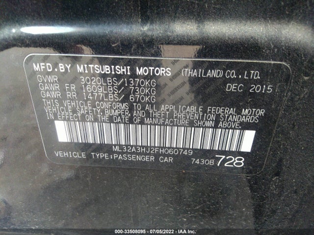 2015 Mitsubishi Mirage, VIN: ML32A3HJ2FH060749