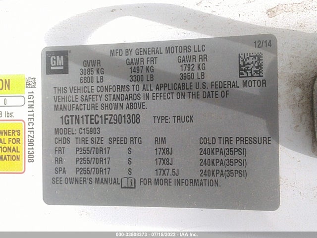 GMC SIERRA 1500 2015 1GTN1TEC1FZ901308 Image 9