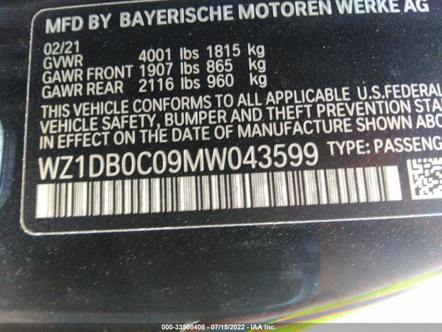 2021 Toyota Supra, VIN: WZ1DB0C09MW043599