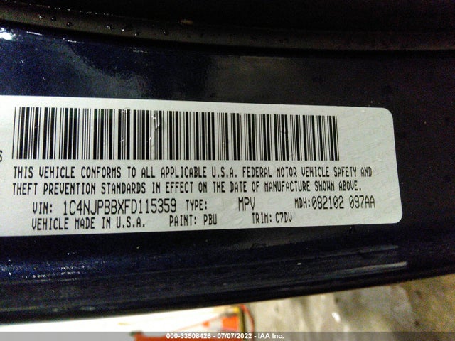 1C4NJPBBXFD115359 Jeep Patriot Sport