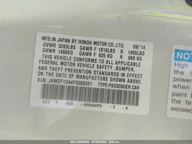 2015 Honda CR-Z, VIN: JHMZF1D44FS000331