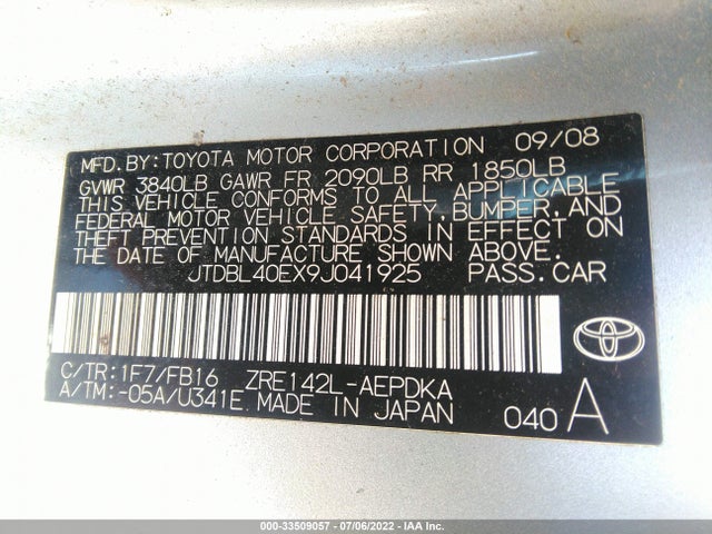 Toyota COROLLA 2009 JTDBL40EX9J041925 Image 10